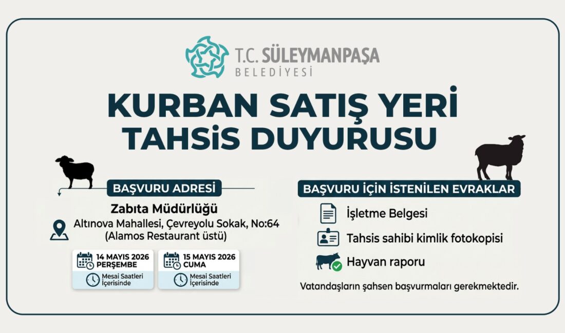 Süleymanpaşa Belediyesi, Kurban Bayramı hazırlıkları kapsamında kurban satış alanlarının düzenli