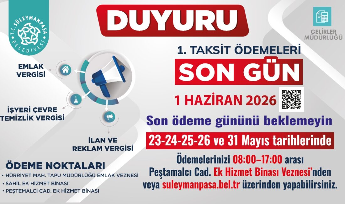 Süleymanpaşa Belediyesi Gelirler Müdürlüğü; 2026 yılına ait Emlak Vergisi, İşyeri