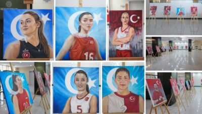 Millî Eğitim Bakanlığı binası fuaye alanında sanatseverlerin beğenisine sunulan sergide,