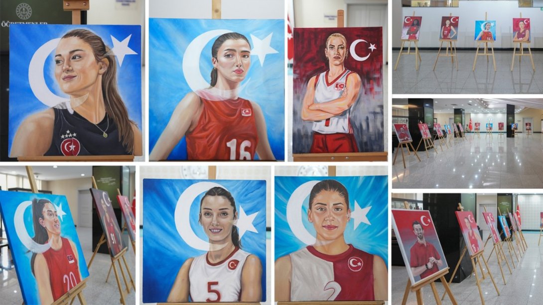 Millî Eğitim Bakanlığı binası fuaye alanında sanatseverlerin beğenisine sunulan sergide,
