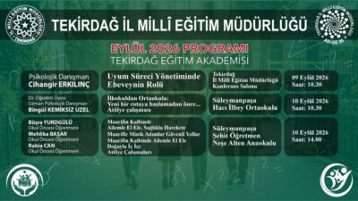 7Güncelleme : 03.09.2026 13:42Yayın : 03.09.2026 13:38 Tekirdağ Eğitim Akademisi