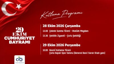 29 Ekim Cumhuriyet Bayramı’nın 103. yıl dönümünde Çorlu’da gerçekleştirilmesi planlanan